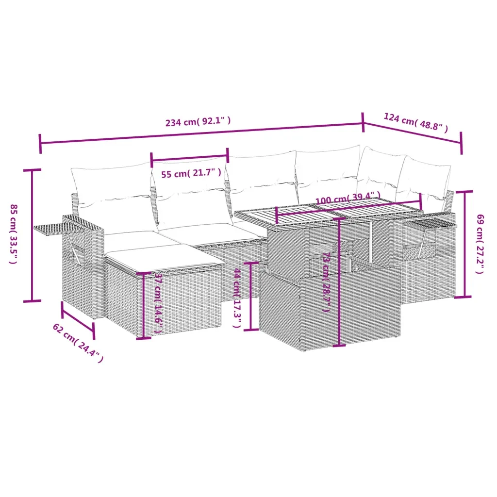 Set Divani da Giardino 7 pz con Cuscini Grigio in Polyrattan 3271858 - Image 3