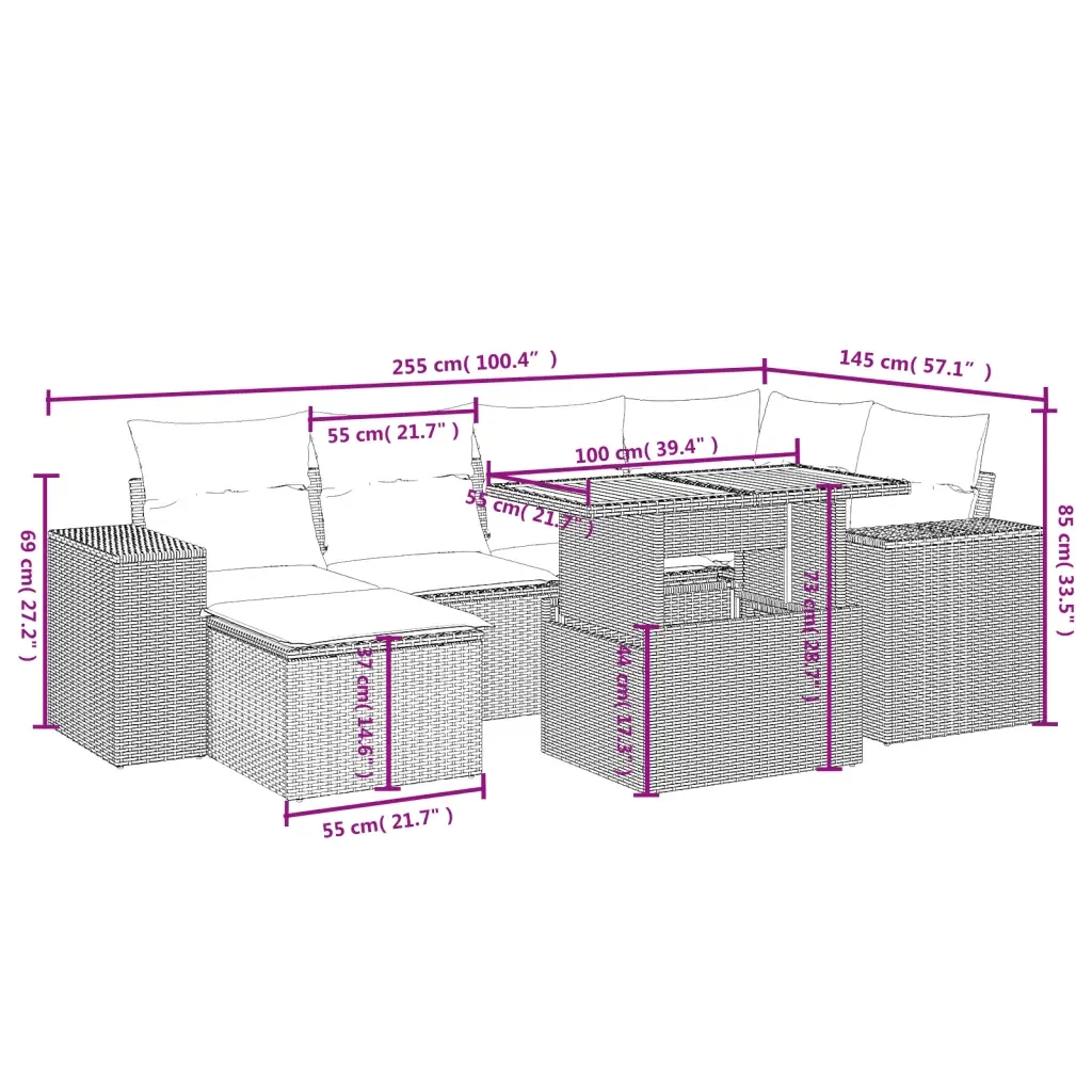 Set Divani da Giardino 7 pz con Cuscini Grigio in Polyrattan 3272740 - Image 3