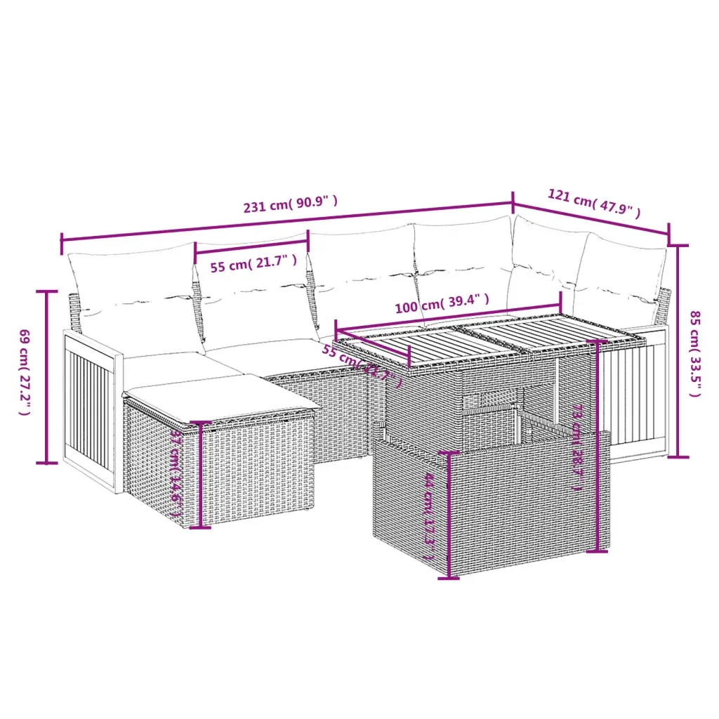 Set Divani da Giardino 7 pz con Cuscini Grigio in Polyrattan 3274063 - Image 3