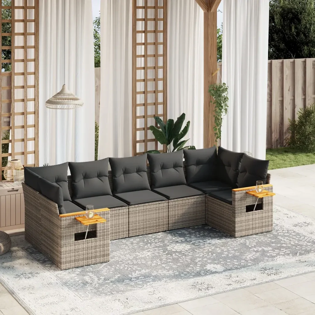 Set Divani da Giardino 7 pz con Cuscini Grigio in Polyrattancod mxl 89807