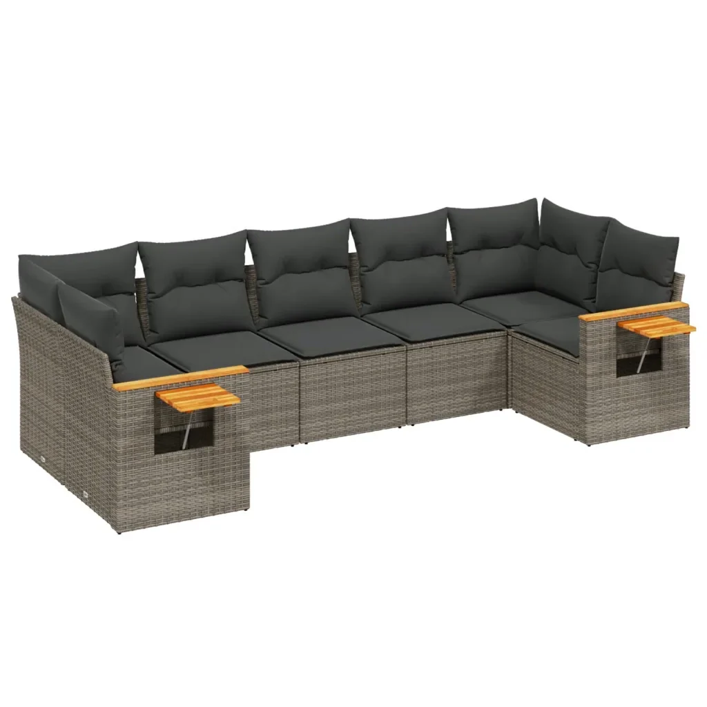Set Divani da Giardino 7 pz con Cuscini Grigio in Polyrattancod mxl 89807 - Image 2