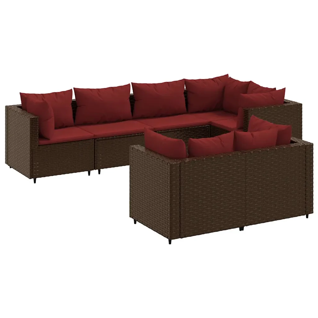 Set Divani da Giardino 7 pz con Cuscini in Polyrattan Marrone 3308189 - Image 2