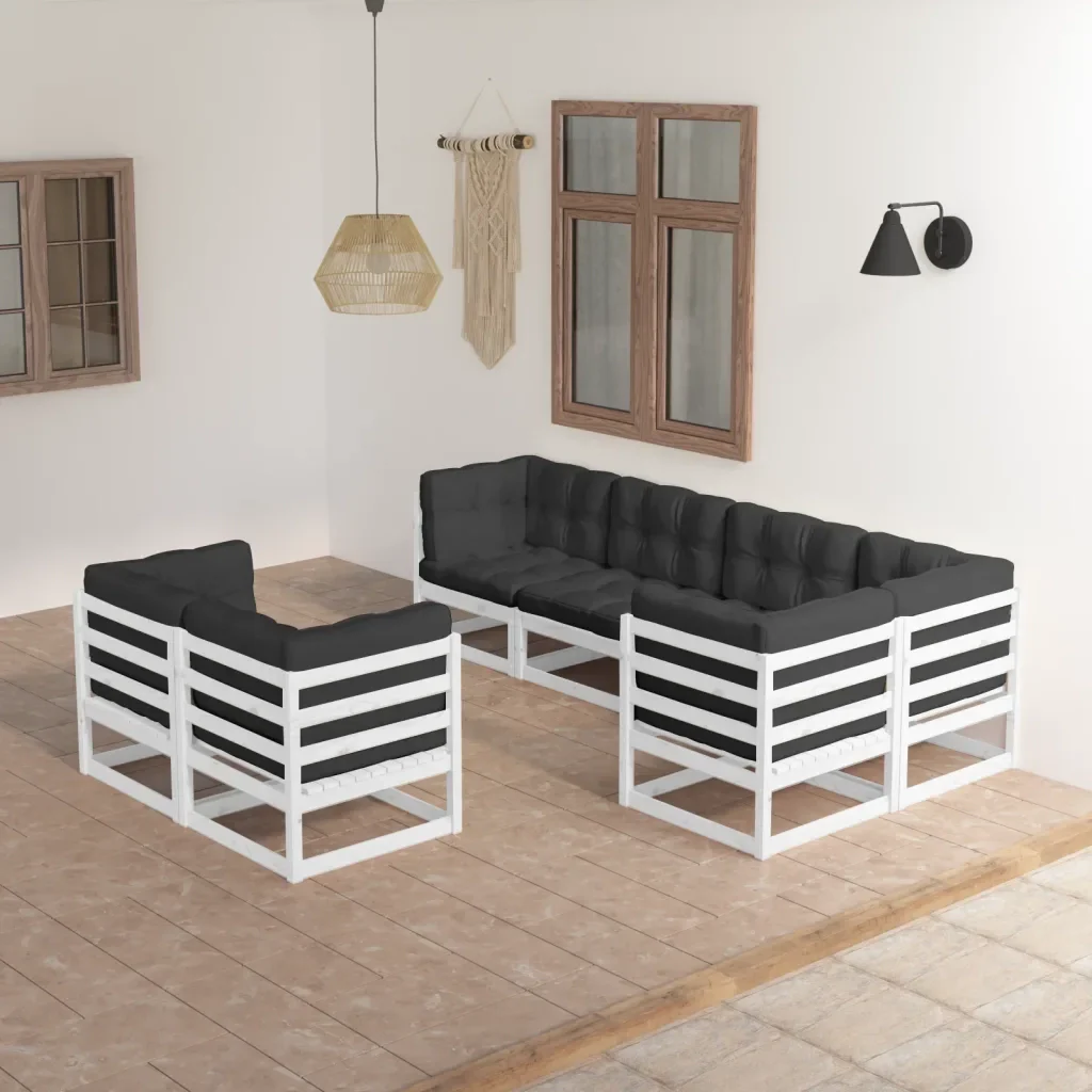 Set Salotto Giardino 7 pz Cuscini Antracite Legno Massello Pino 3076695