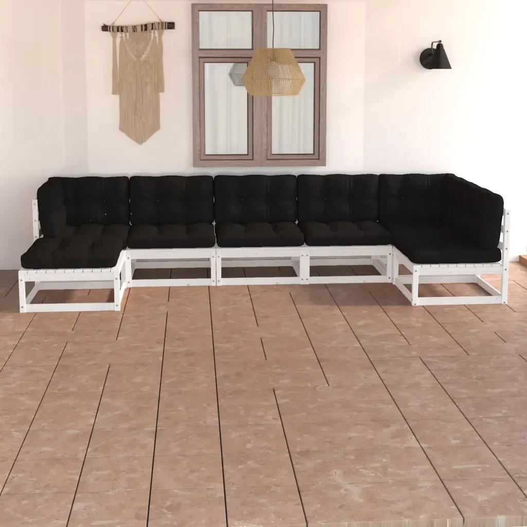 Set Salotto Giardino 7 pz Cuscini Antracite Legno Massello Pino 3076745