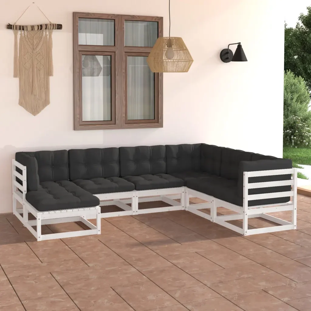Set Salotto Giardino 7 pz Cuscini Antracite Legno Massello Pino 3076755