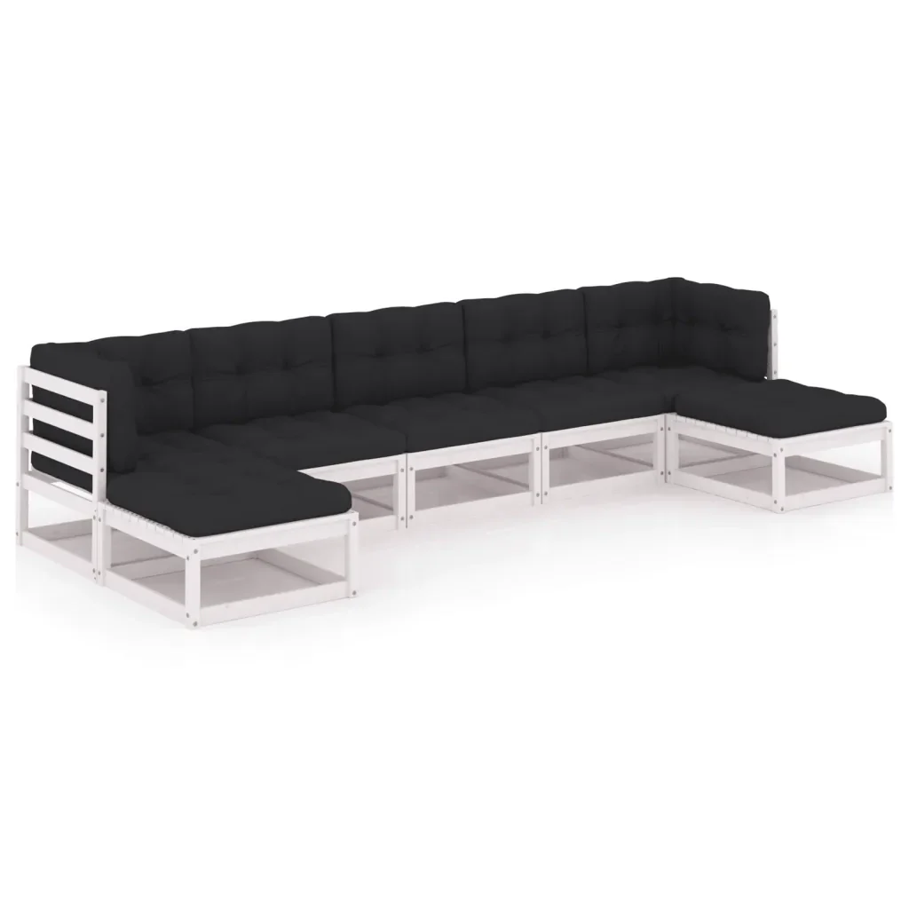 Set Salotto Giardino 7pz con Cuscini Bianco Legno Massello Pino 3077125 - Image 2
