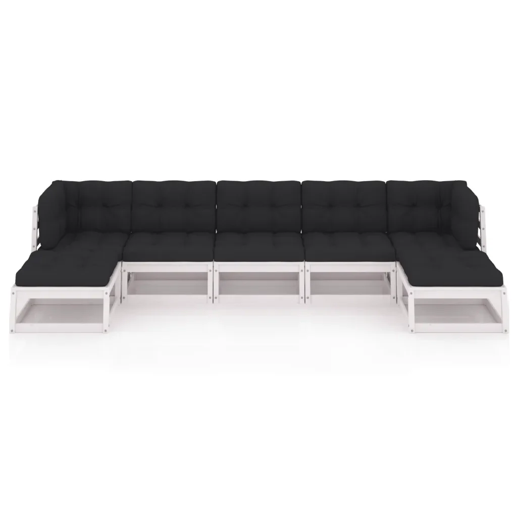 Set Salotto Giardino 7pz con Cuscini Bianco Legno Massello Pino 3077125 - Image 3