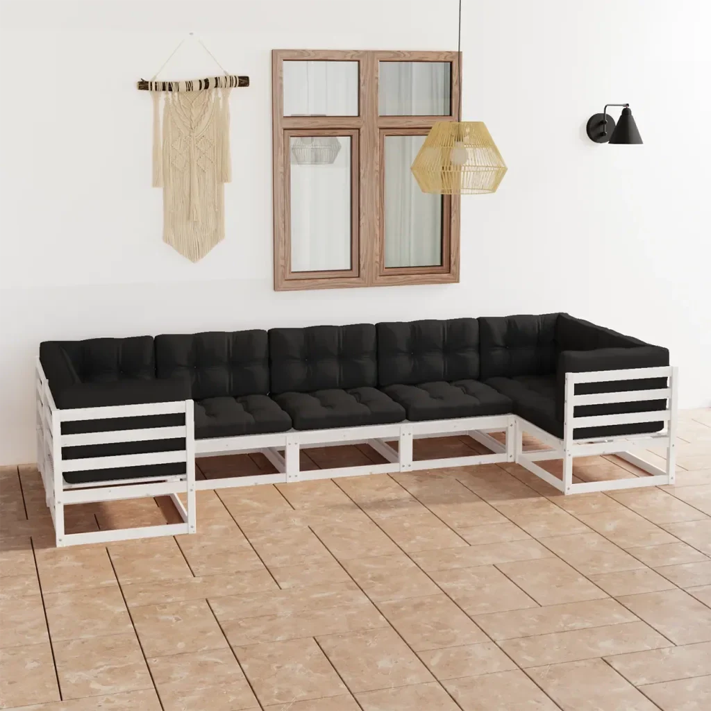 Set Salotto Giardino 7pz con Cuscini Bianco Legno Massello Pino 3077305