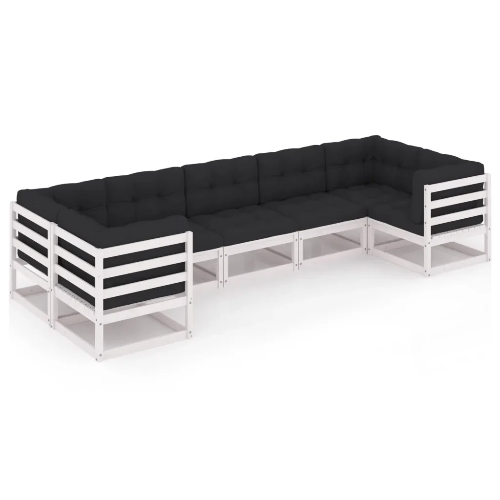 Set Salotto Giardino 7pz con Cuscini Bianco Legno Massello Pino 3077305 - Image 2