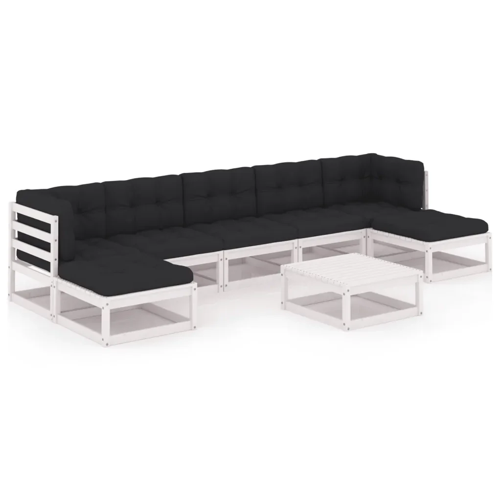 Set Salotto Giardino 8pz con Cuscini Bianco Legno Massello Pino 3077130 - Image 2