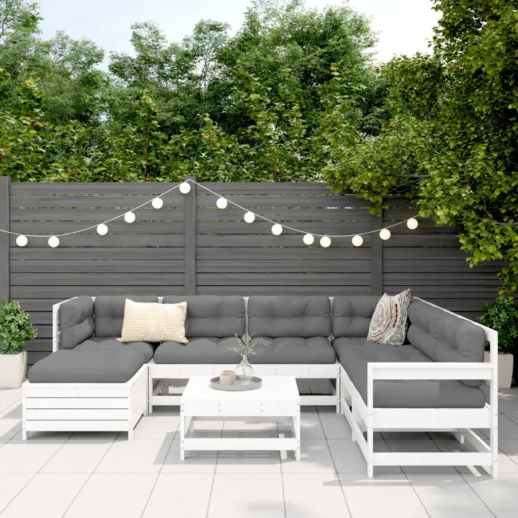 Set Divani da Giardino 8 pz in Legno Massello di Pino Bianco - Image 3