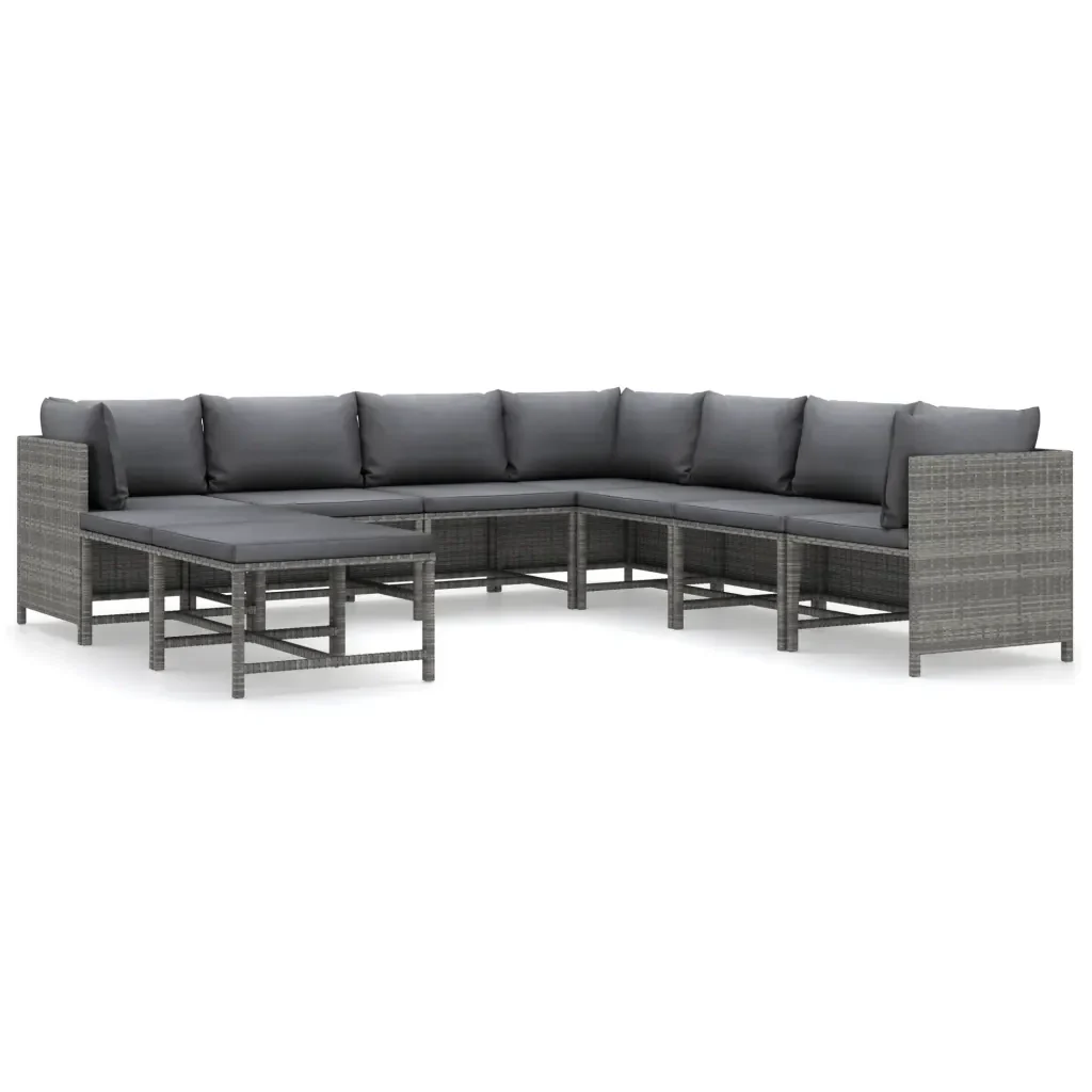 Set Divani da Giardino 9 pz con Cuscini in Polyrattan Grigio 3059773 - Image 2