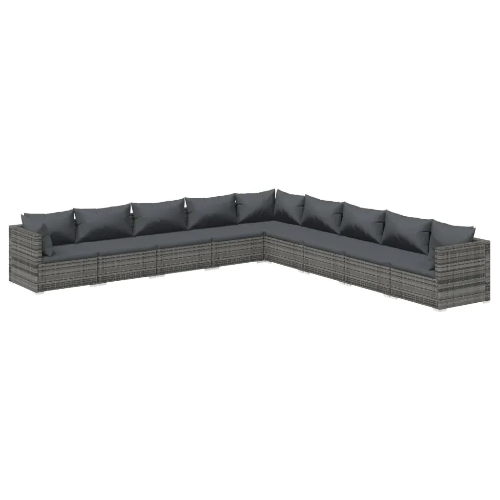 Set Divani da Giardino 9 pz con Cuscini in Polyrattan Grigio 3101789 - Image 2