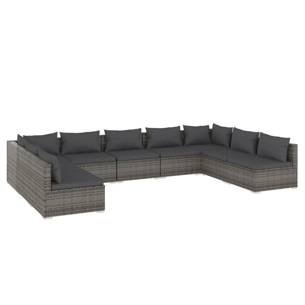 Set Divani da Giardino 9 pz con Cuscini in Polyrattan Grigio 3101909 - Image 2