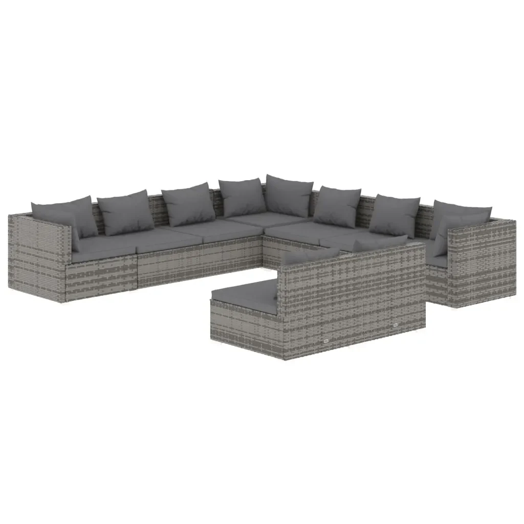 Set Divani da Giardino 9 pz con Cuscini in Polyrattan Grigio 3102421 - Image 2