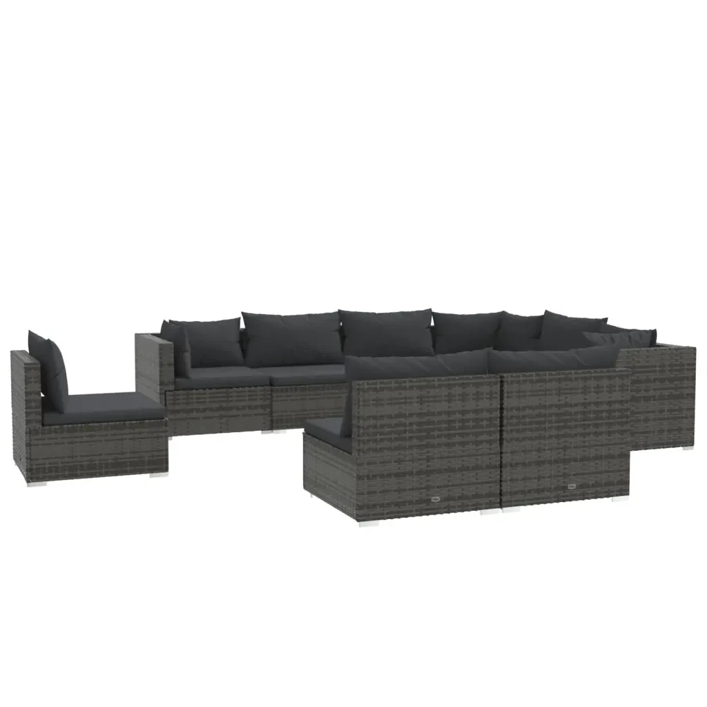 Set Divani da Giardino 9 pz con Cuscini in Polyrattan Grigio 3102581 - Image 2
