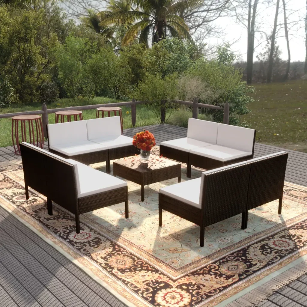 Set Divani da Giardino 9 pz con Cuscini in Polyrattan Nero 3094316