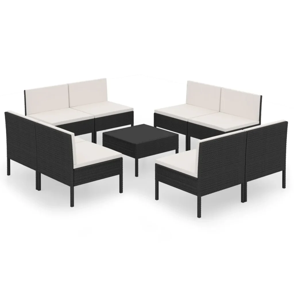 Set Divani da Giardino 9 pz con Cuscini in Polyrattan Nero 3094316 - Image 2
