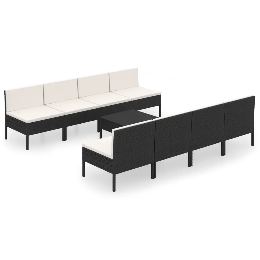 Set Divani da Giardino 9 pz con Cuscini in Polyrattan Nero 3094332 - Image 2