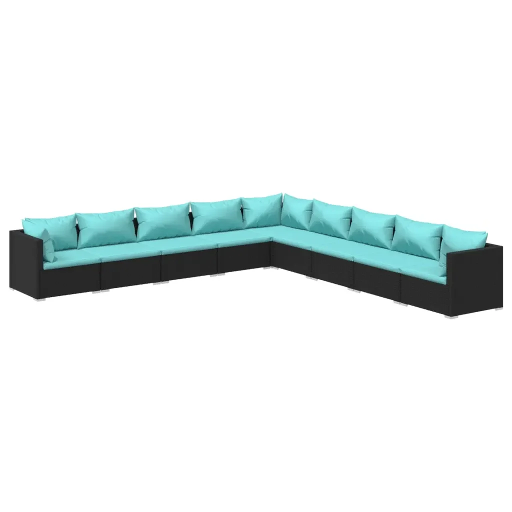 Set Divani da Giardino 9 pz con Cuscini in Polyrattan Nero 3101785 - Image 2