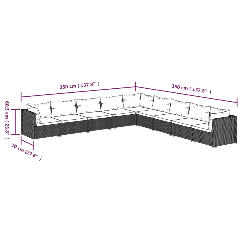 Set Divani da Giardino 9 pz con Cuscini in Polyrattan Nero 3101785 - Image 5