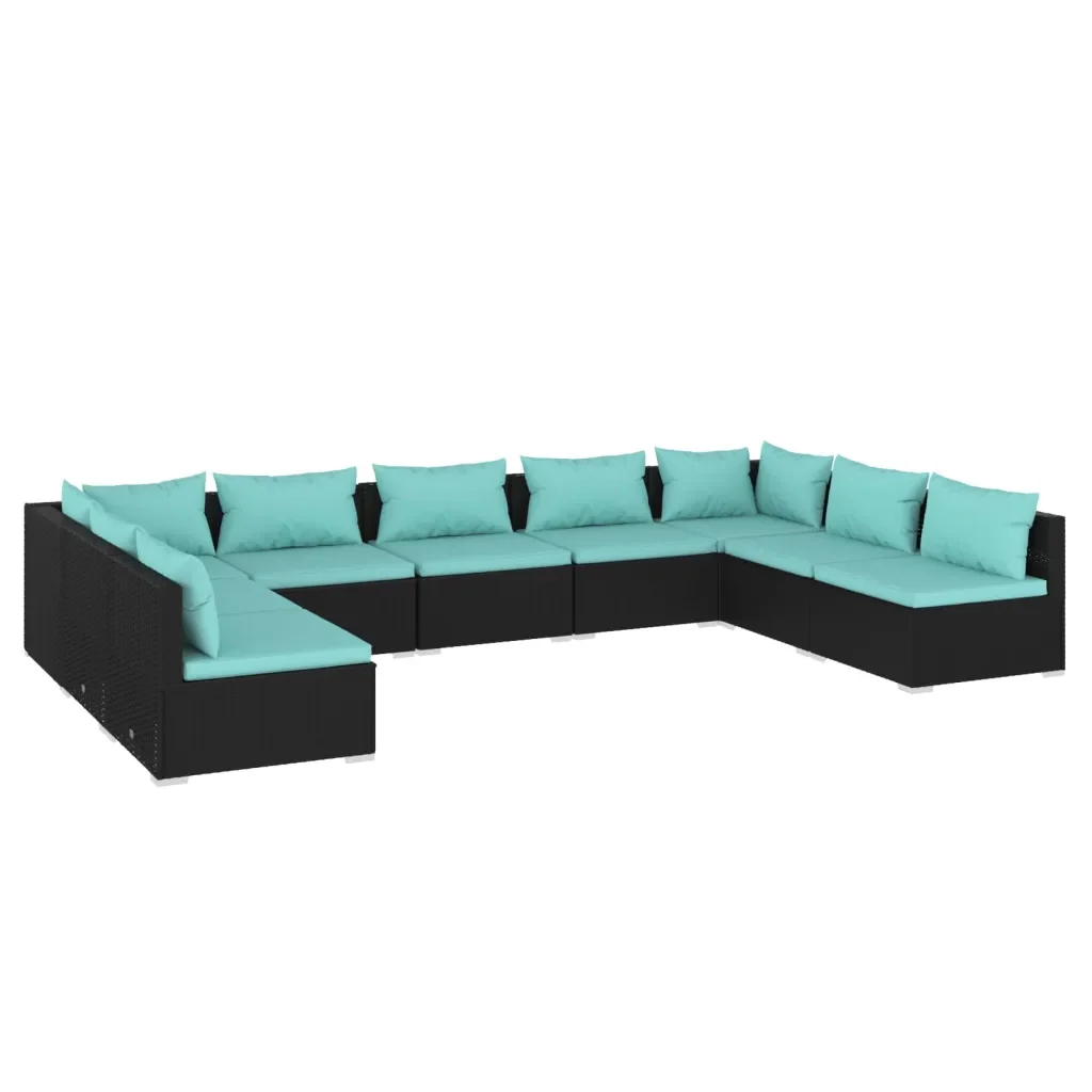 Set Divani da Giardino 9 pz con Cuscini in Polyrattan Nero 3101905 - Image 2