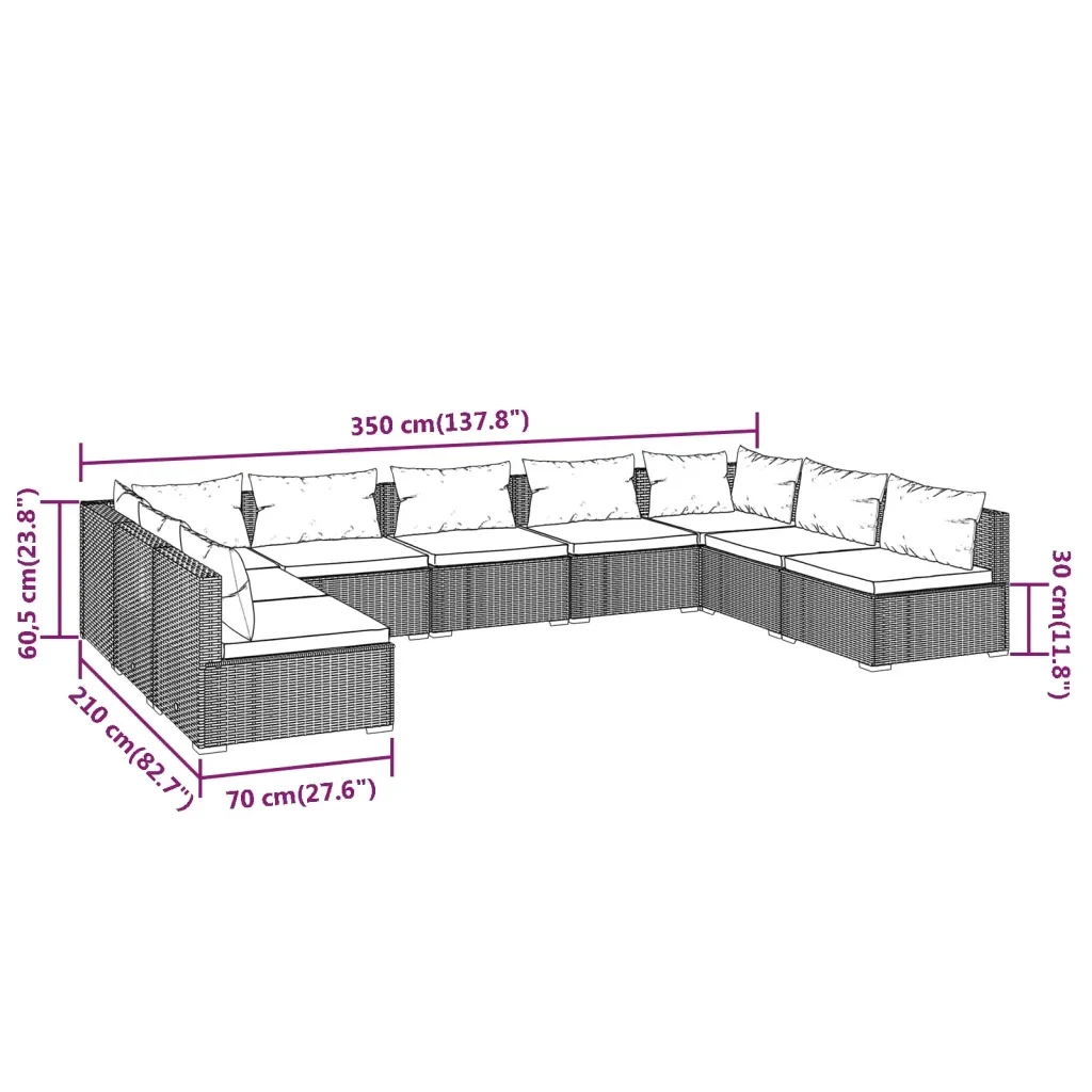 Set Divani da Giardino 9 pz con Cuscini in Polyrattan Nero 3101905 - Image 7