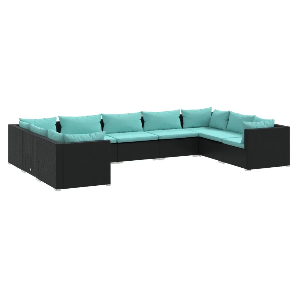 Set Divani da Giardino 9 pz con Cuscini in Polyrattan Nero 3101969 - Image 2