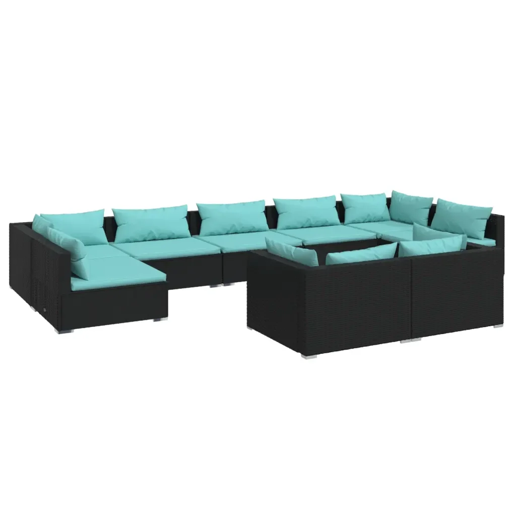 Set Divani da Giardino 9 pz con Cuscini in Polyrattan Nero 3102057 - Image 2