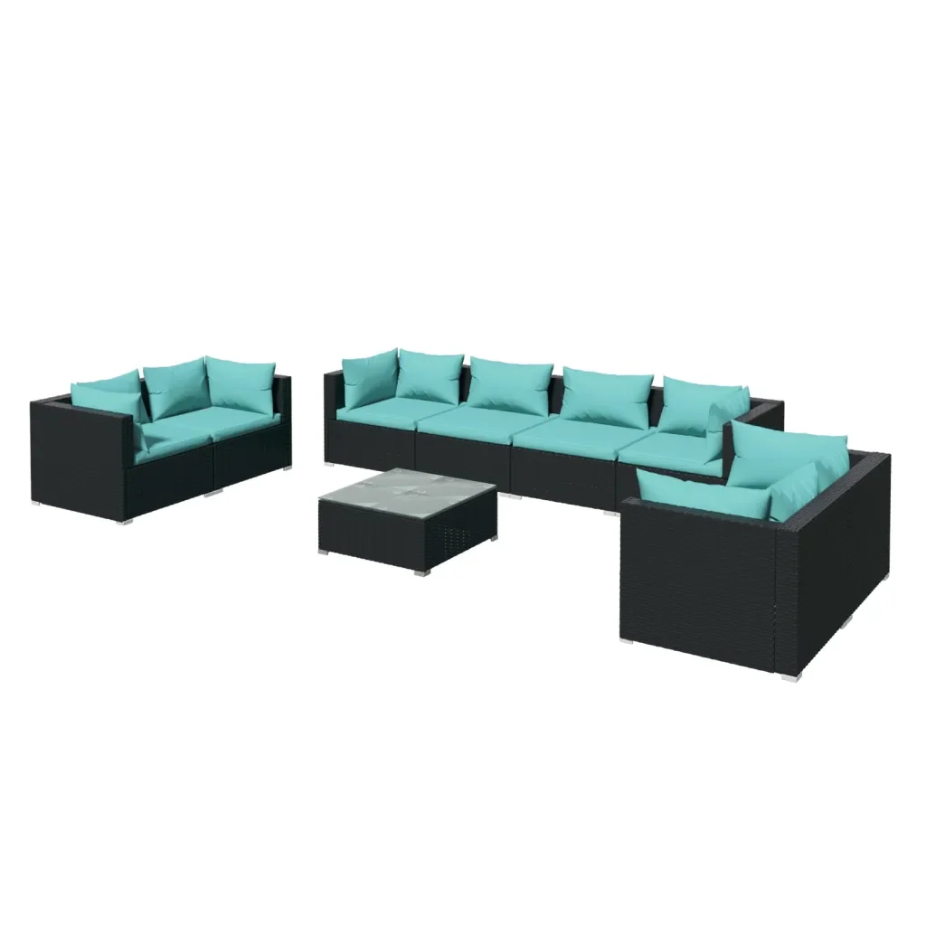 Set Divani da Giardino 9 pz con Cuscini in Polyrattan Nero 3102289 - Image 2