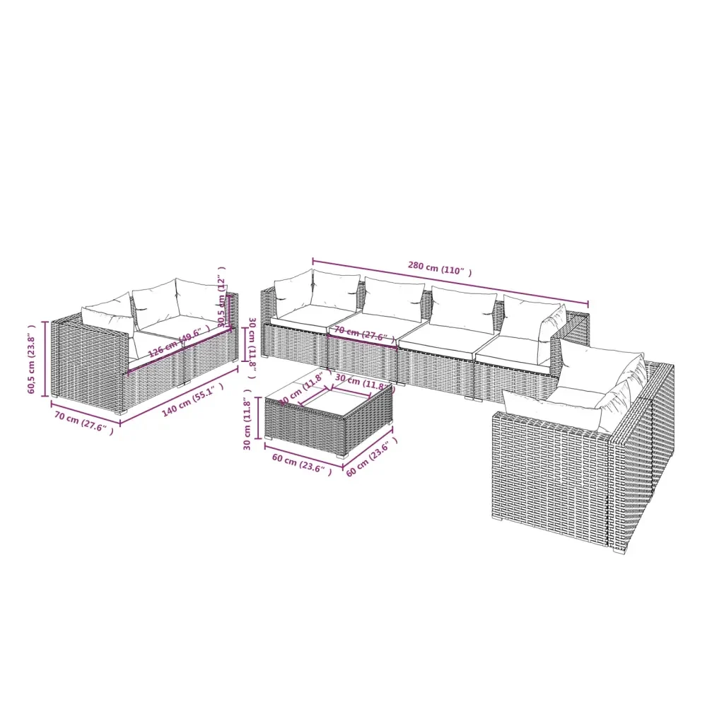 Set Divani da Giardino 9 pz con Cuscini in Polyrattan Nero 3102289 - Image 9
