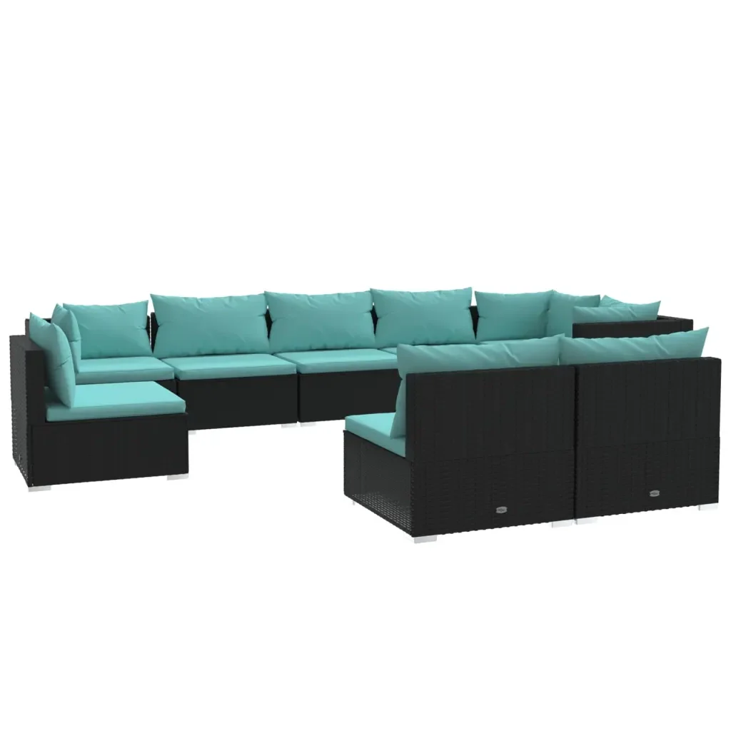 Set Divani da Giardino 9 pz con Cuscini in Polyrattan Nero 3102561 - Image 2