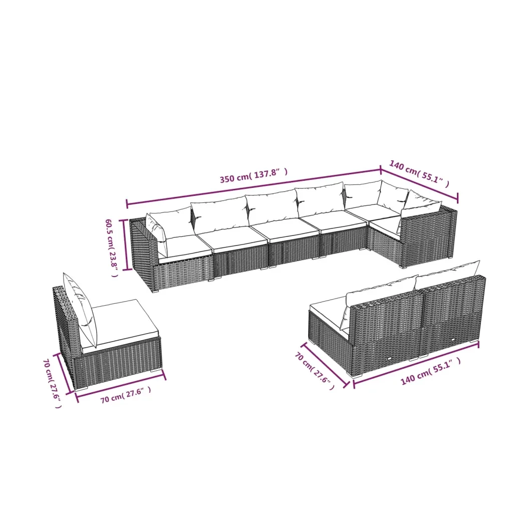 Set Divani da Giardino 9 pz con Cuscini in Polyrattan Nero 3102561 - Image 5