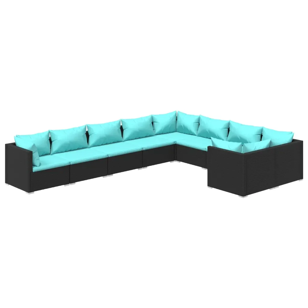 Set Divani da Giardino 9 pz con Cuscini in Polyrattan Nero 3102761 - Image 2