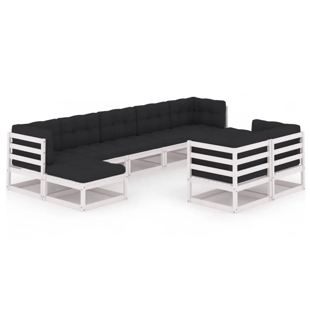 Set Divani da Giardino 9 pz con Cuscini Massello di Pino Bianco 3077155 - Image 2