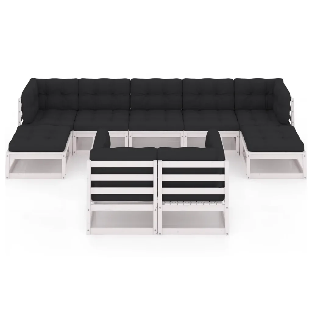 Set Divani da Giardino 9 pz con Cuscini Massello di Pino Bianco 3077155 - Image 3