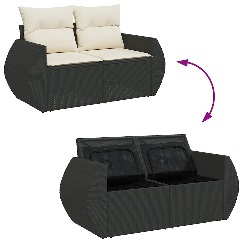 Set Divani da Giardino 9 pz con Cuscini Nero in Polyrattan - Image 10