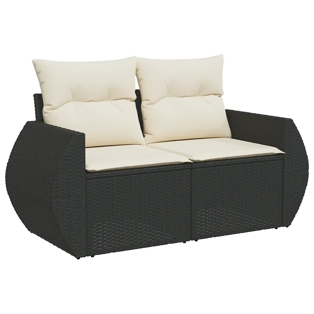 Set Divani da Giardino 9 pz con Cuscini Nero in Polyrattan - Image 5