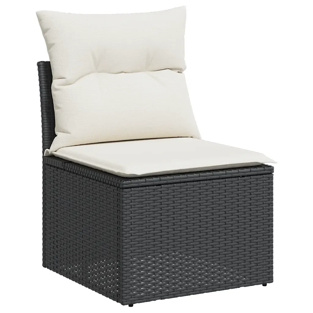 Set Divani da Giardino 9 pz con Cuscini Nero in Polyrattan - Image 3