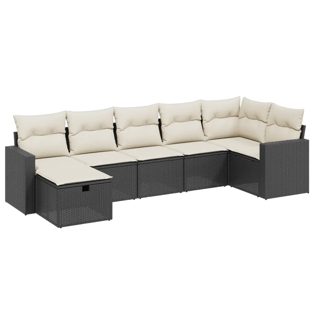 Set Divani da Giardino con Cuscini 7pz Nero Polyrattan 3263502 - Image 2