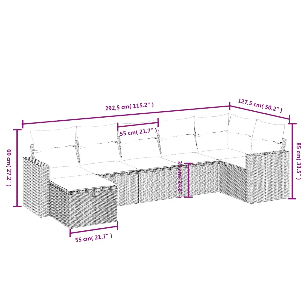 Set Divani da Giardino con Cuscini 7pz Nero Polyrattan 3263502 - Image 4