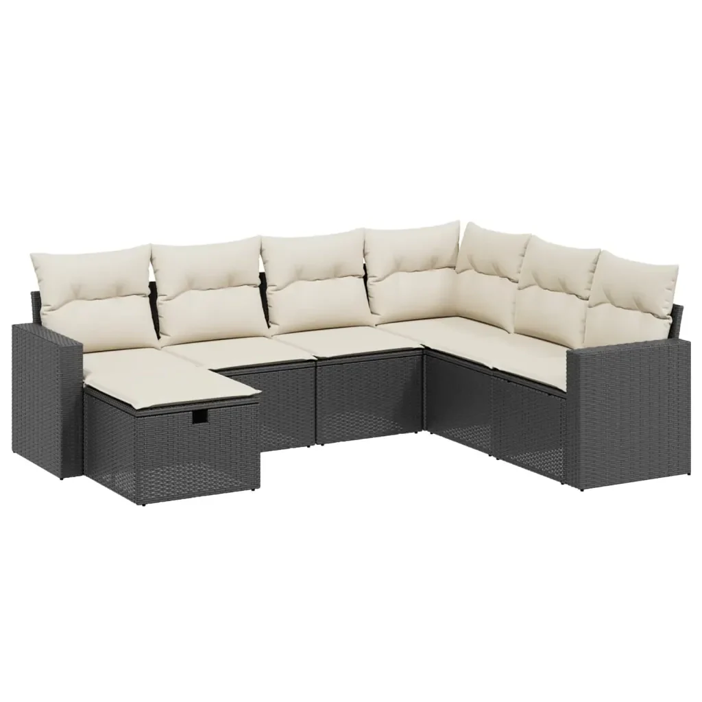 Set Divani da Giardino con Cuscini 7pz Nero Polyrattan 3263522 - Image 2
