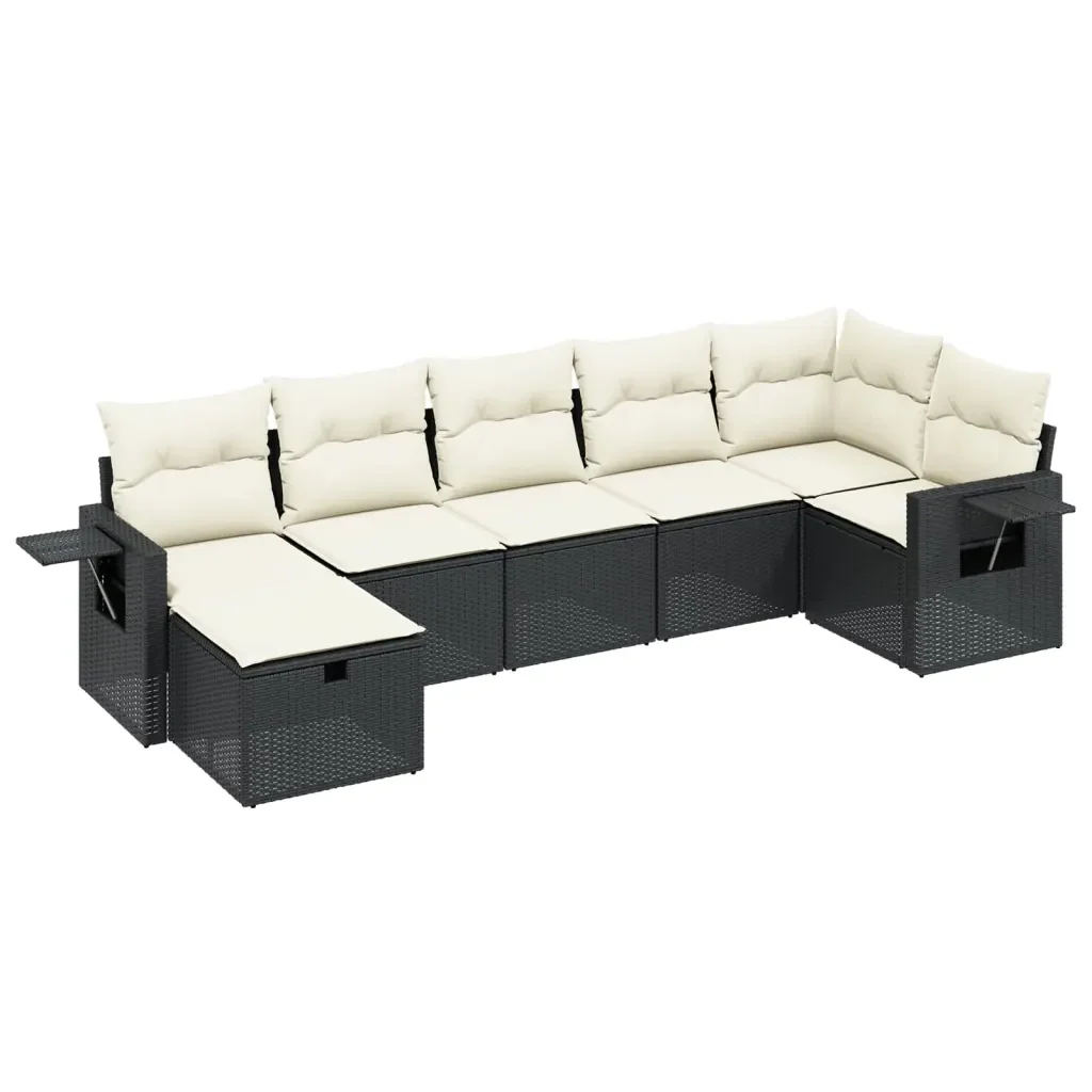 Set Divani da Giardino con Cuscini 7pz Nero Polyrattan 3263812 - Image 2