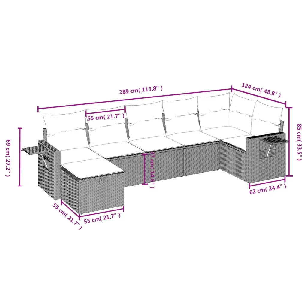 Set Divani da Giardino con Cuscini 7pz Nero Polyrattan 3263812 - Image 4