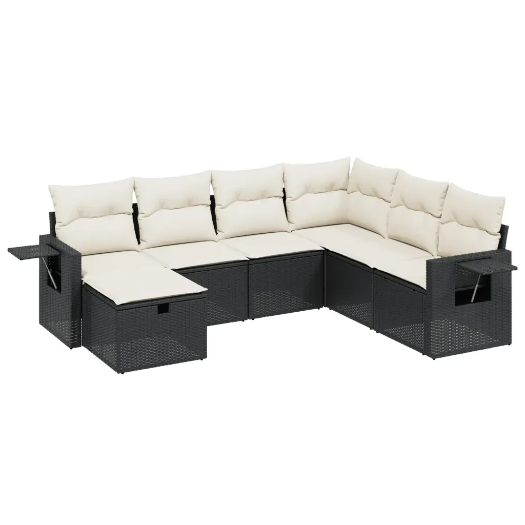Set Divani da Giardino con Cuscini 7pz Nero Polyrattan 3263832 - Image 2