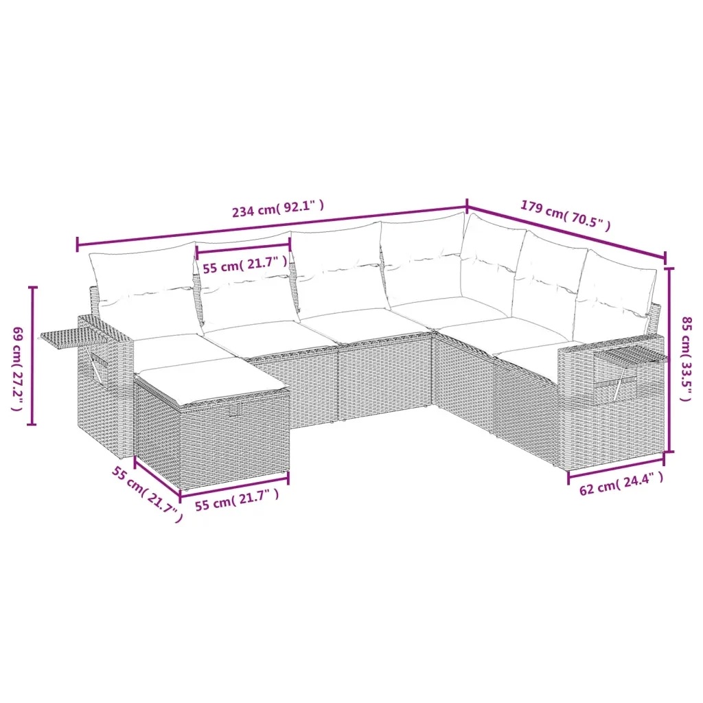 Set Divani da Giardino con Cuscini 7pz Nero Polyrattan 3263832 - Image 4