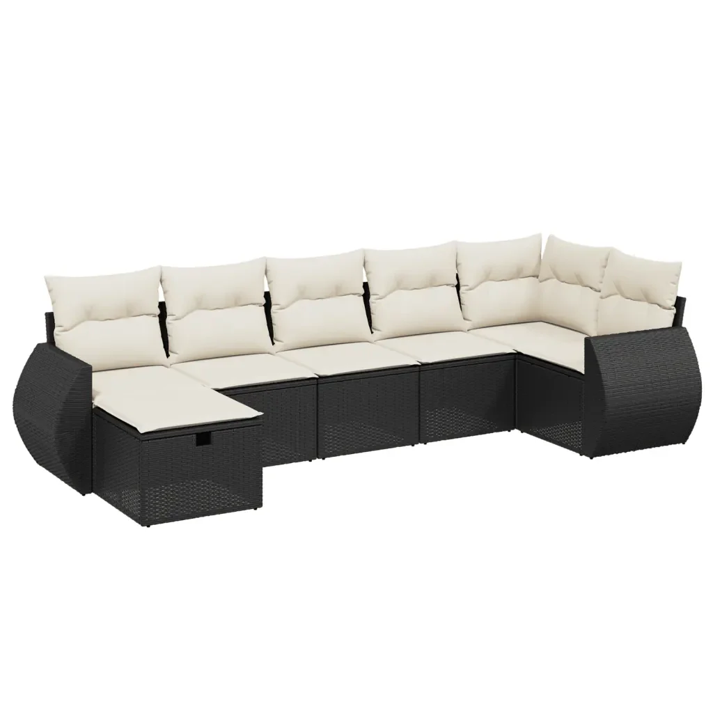 Set Divani da Giardino con Cuscini 7pz Nero Polyrattan 3264122 - Image 2