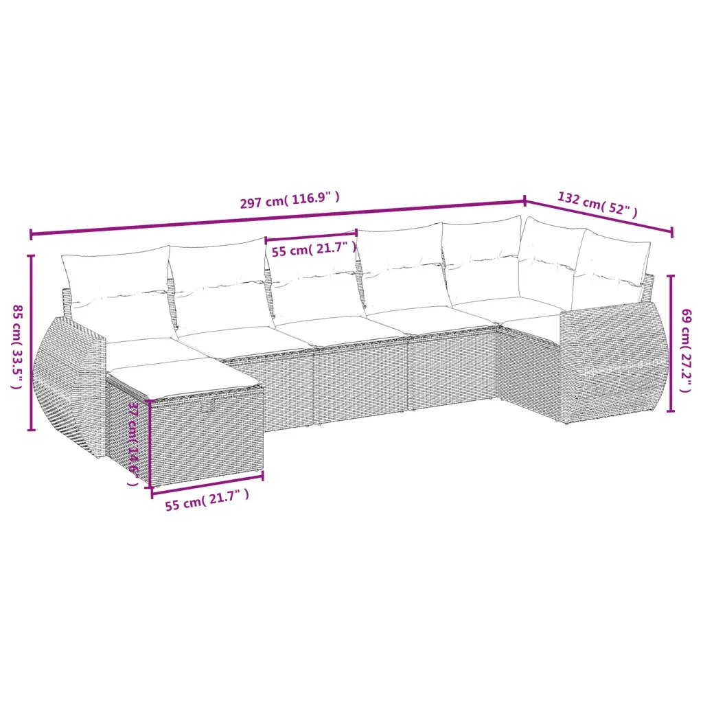 Set Divani da Giardino con Cuscini 7pz Nero Polyrattan 3264122 - Image 4