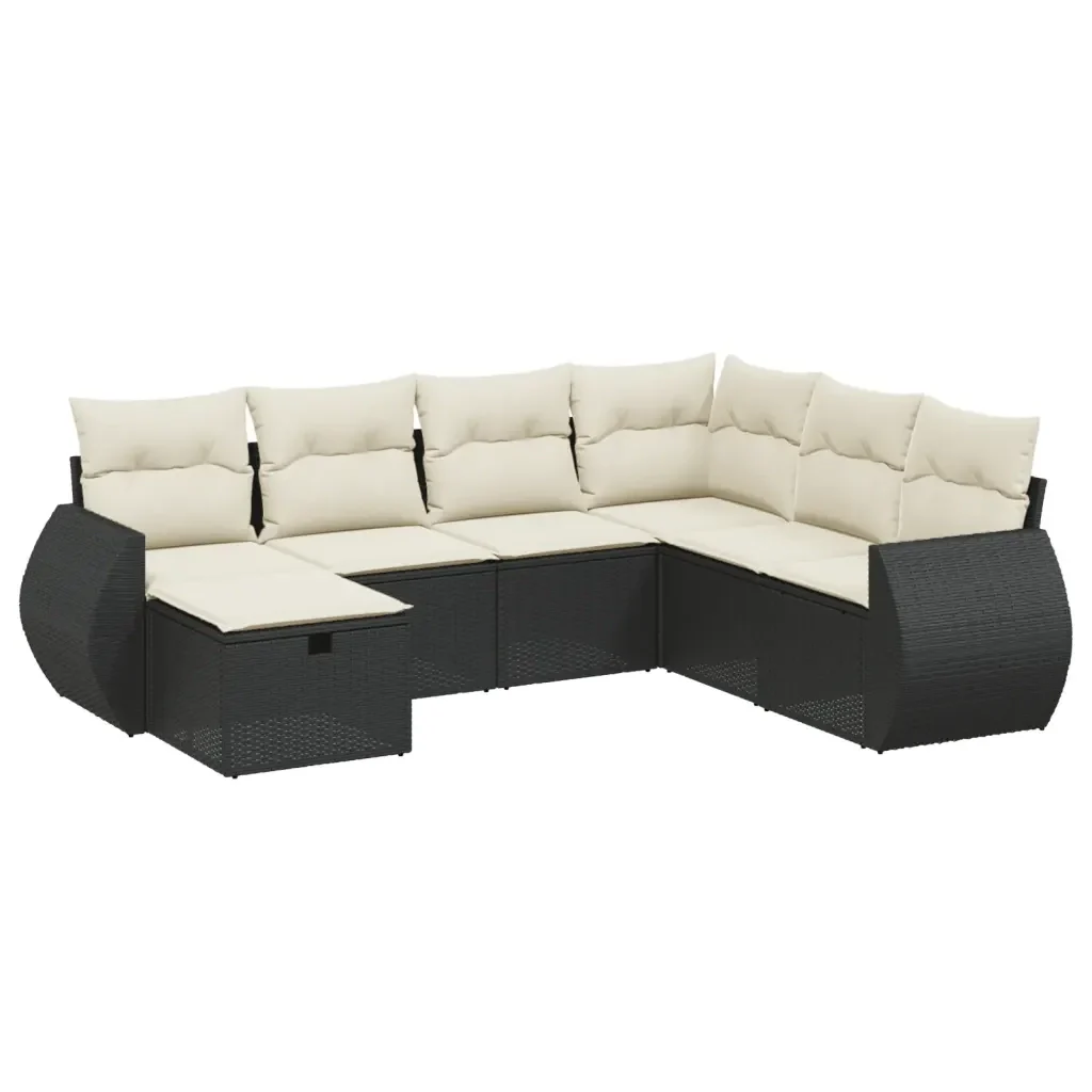 Set Divani da Giardino con Cuscini 7pz Nero Polyrattan 3264142 - Image 2