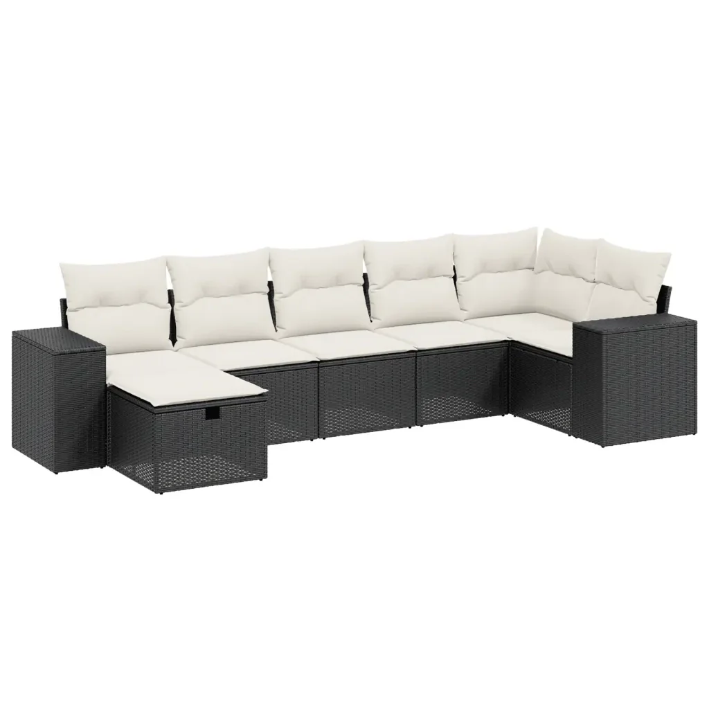 Set Divani da Giardino con Cuscini 7pz Nero Polyrattan 3264432 - Image 2